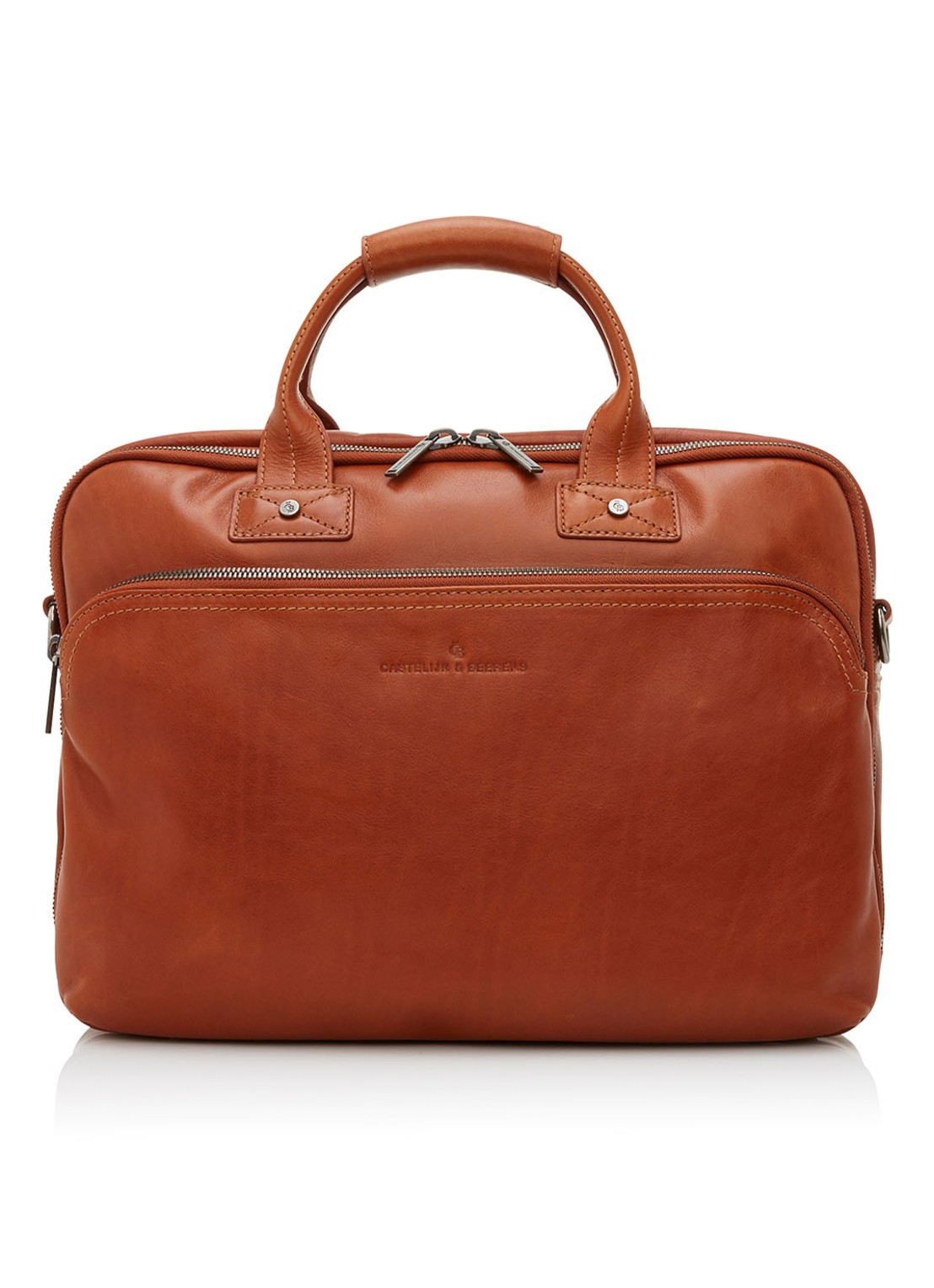 Castelijn & Beerens Firenze businesstas van leer met 15,6 inch laptopvak - voorkant cognac