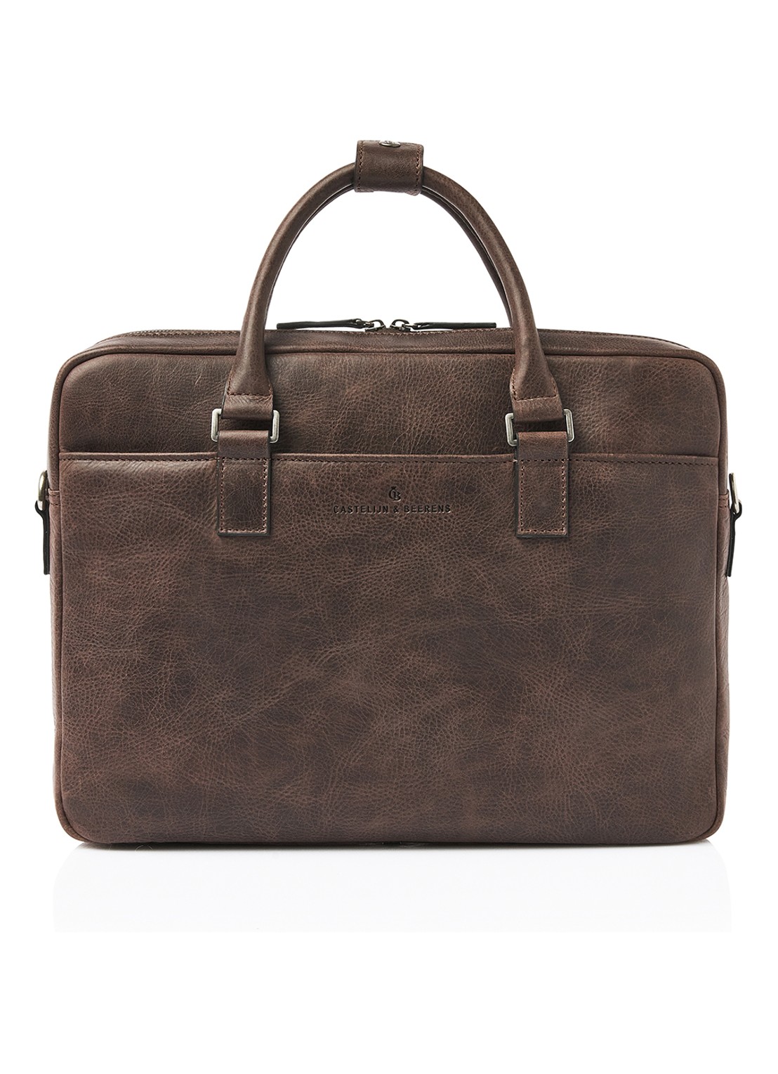 Castelijn & Beerens Laptoptas van leer met 15,6 inch laptopvak - voorkant 5 bruin