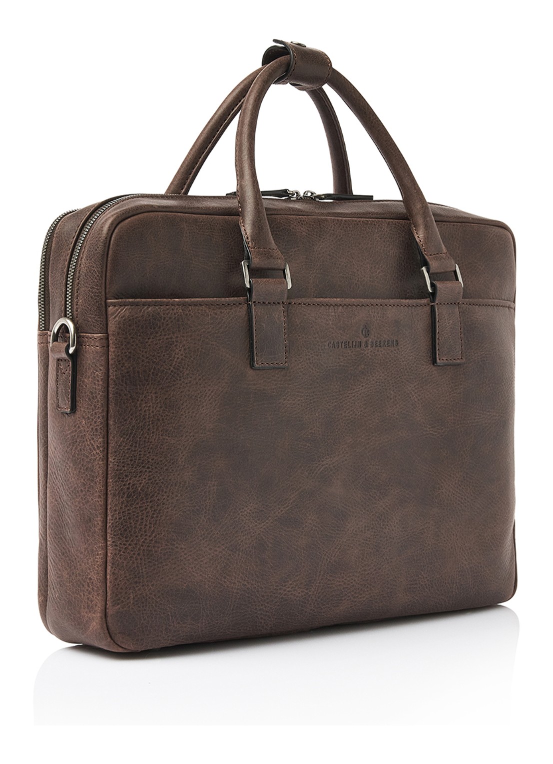 Castelijn & Beerens Laptoptas van leer met 15,6 inch laptopvak - voorkant 6 bruin
