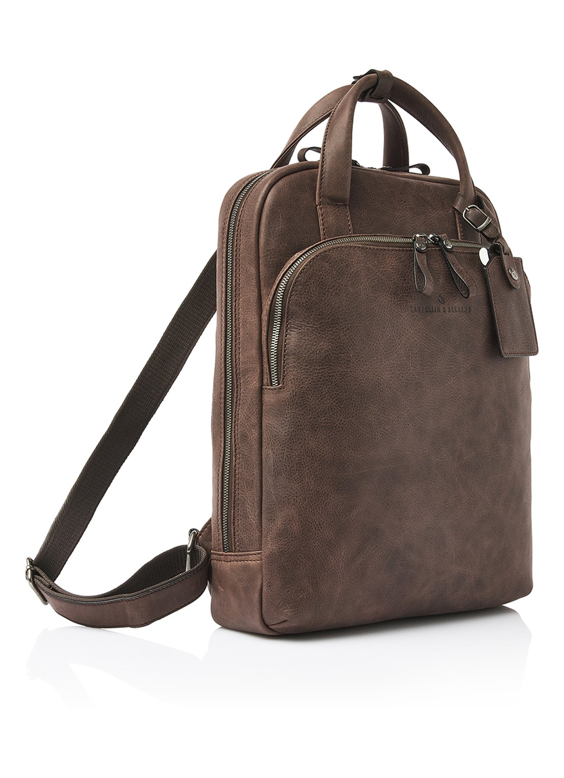 Castelijn & Beerens Laptoptas van leer met 15,6 inch laptopvak - voorkant 7 bruin