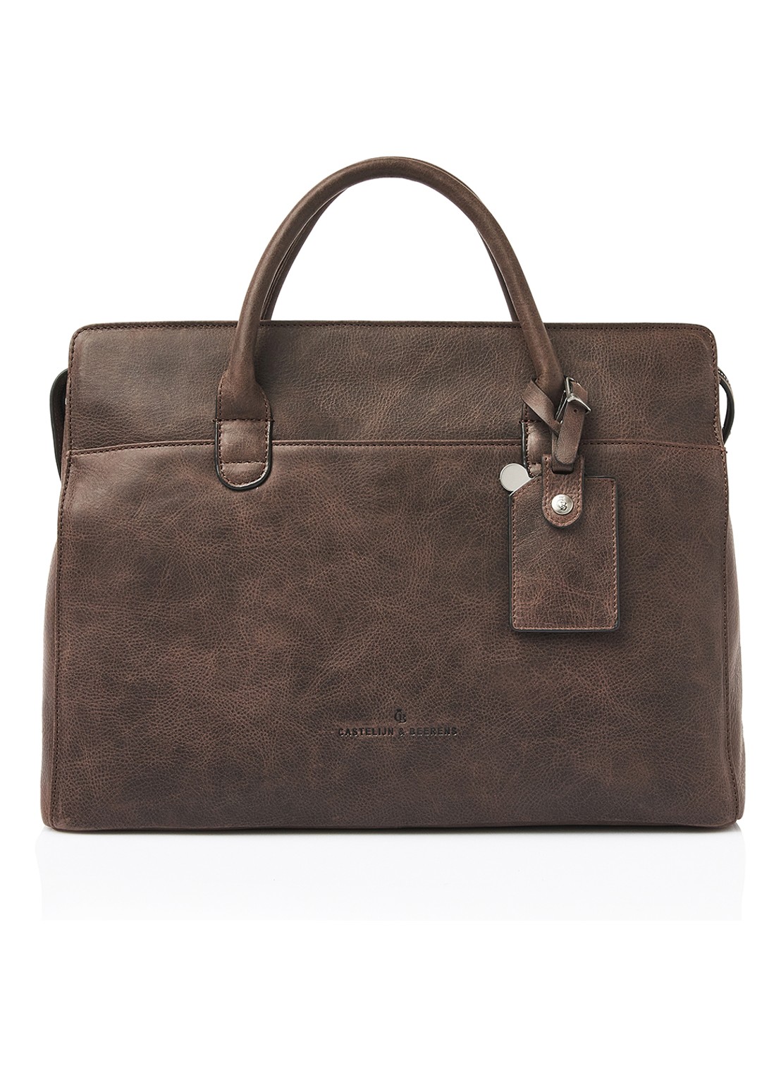 Castelijn & Beerens Laptoptas van leer met 15,6 inch laptopvak - voorkant 6 bruin