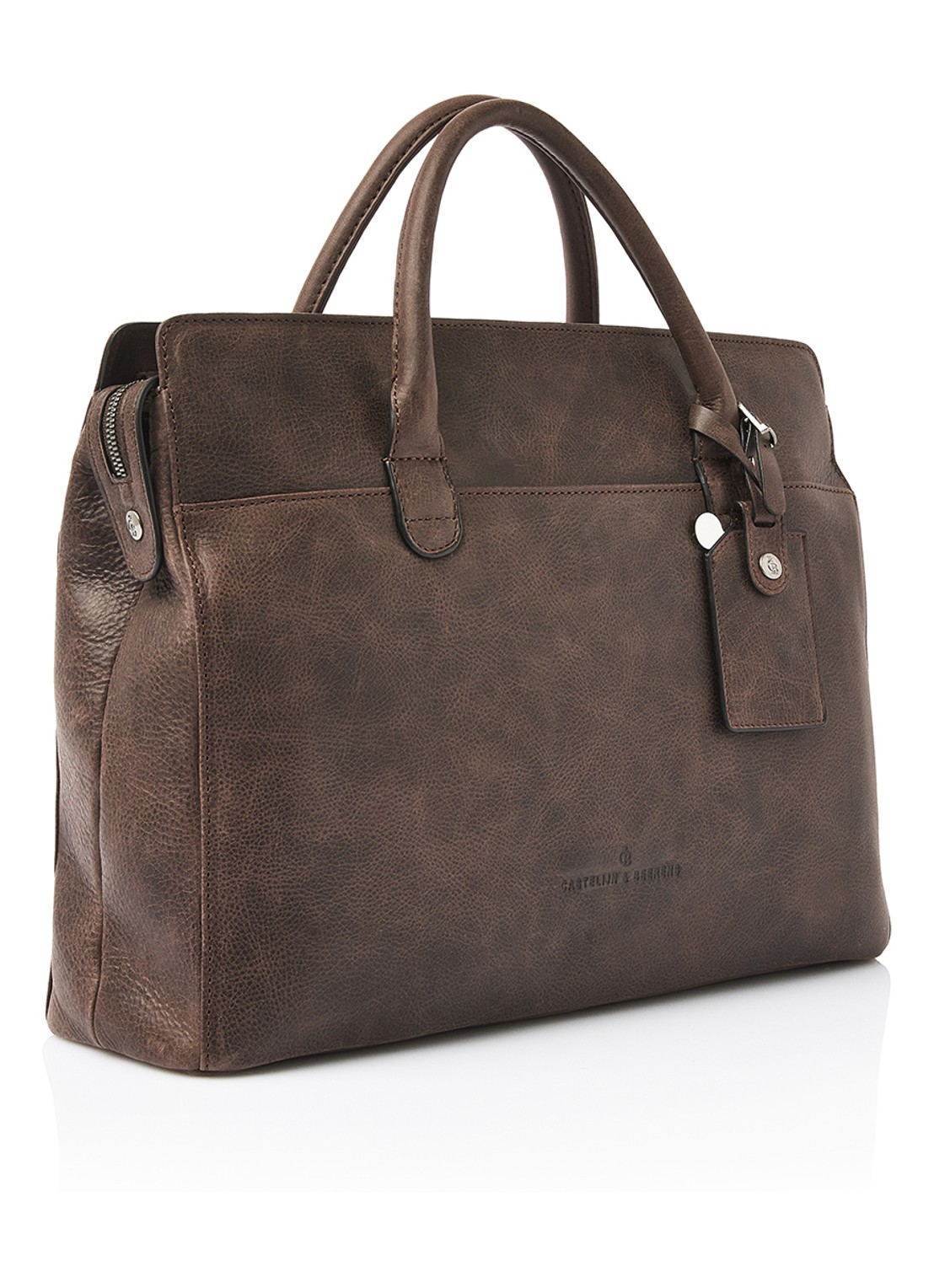 Castelijn & Beerens Laptoptas van leer met 15,6 inch laptopvak - voorkant 7 bruin