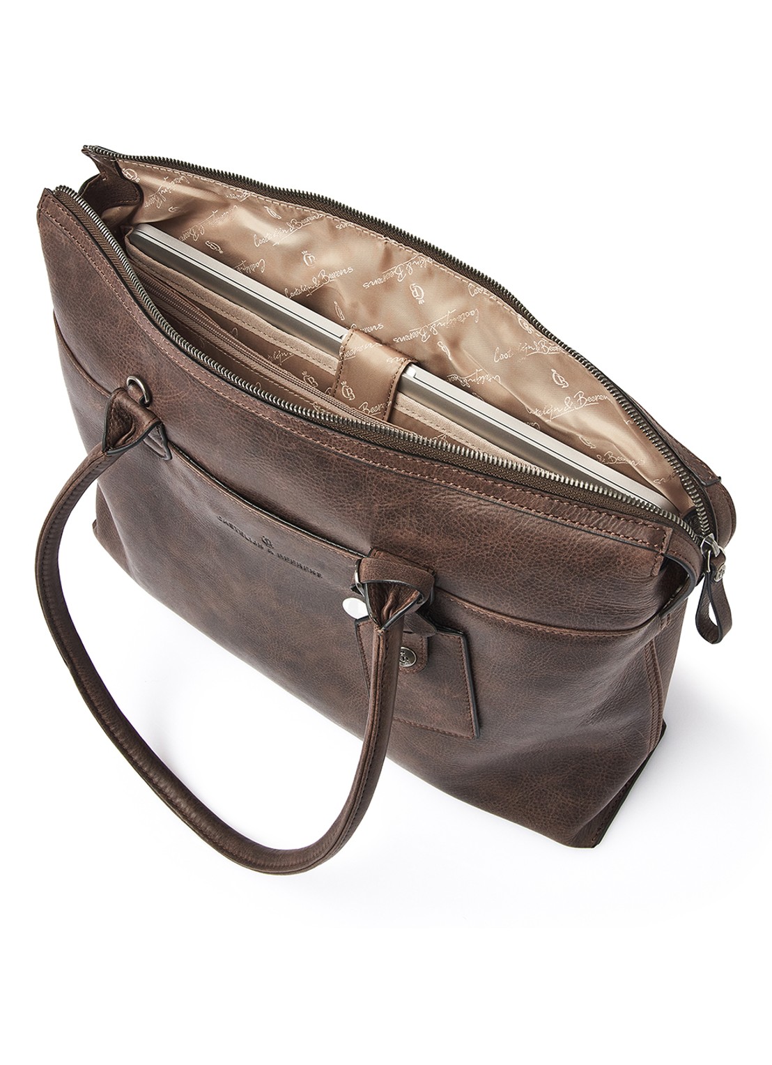 Castelijn & Beerens Laptoptas van leer met 15,6 inch laptopvak - detail 4 bruin