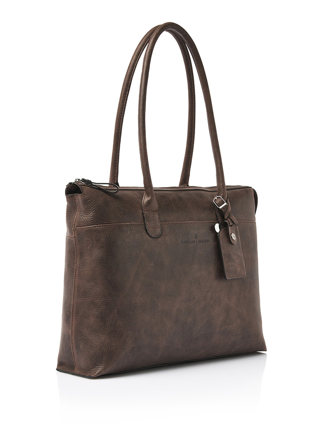 Castelijn & Beerens Laptoptas van leer met 15,6 inch laptopvak - voorkant 7 bruin
