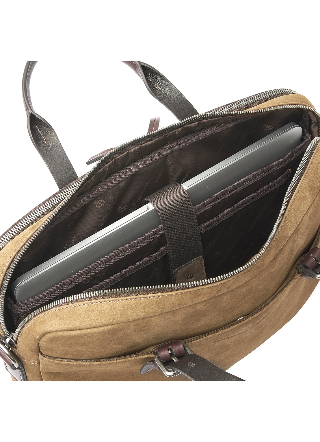 Castelijn & Beerens Laptoptas van nubuck met 15 inch laptopvak - detail 4 camel