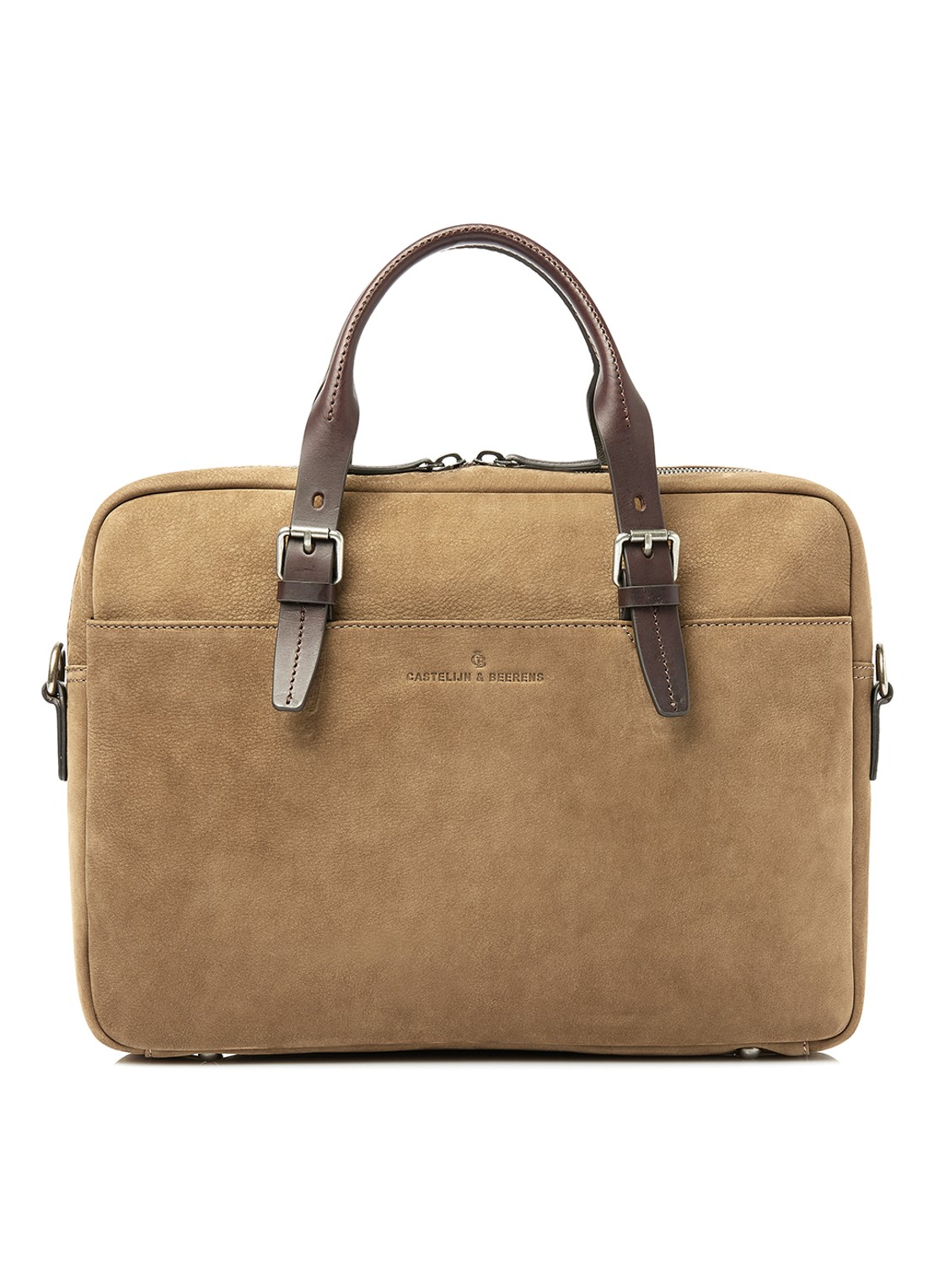 Castelijn & Beerens Laptoptas van nubuck met 15 inch laptopvak - voorkant 7 camel