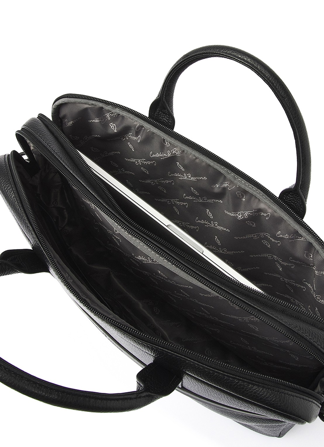 Castelijn & Beerens Moss laptoptas van leer met 17 inch laptopvak - detail 5 zwart