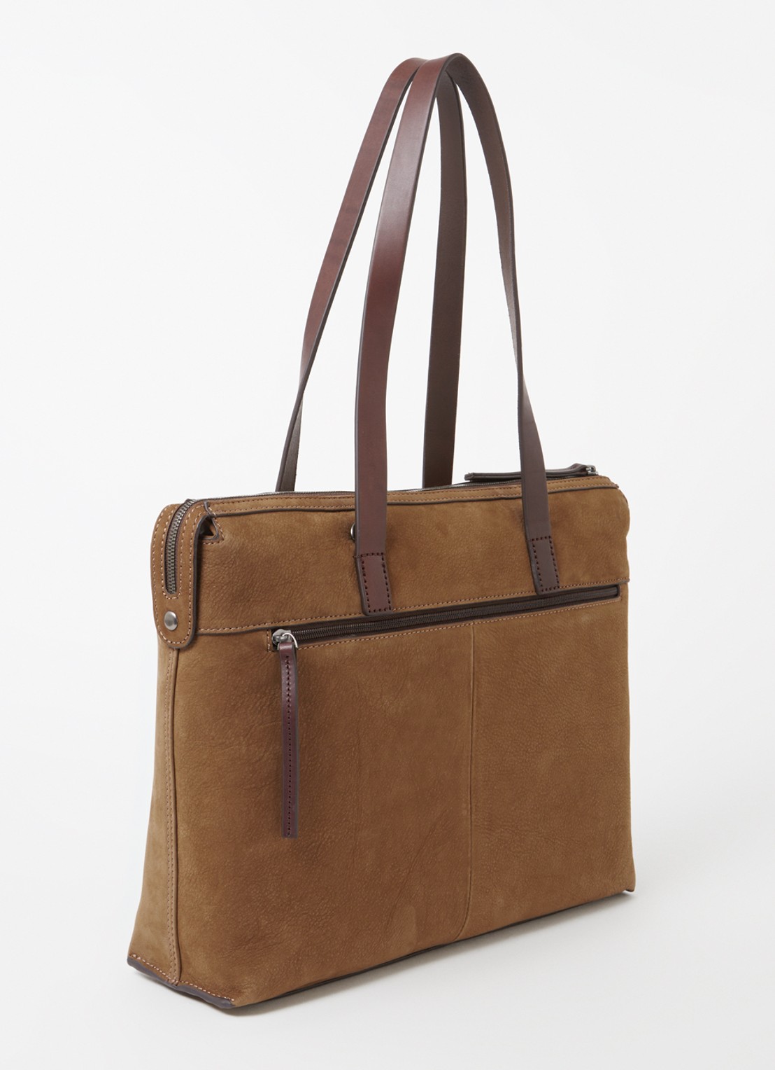 Castelijn & Beerens Nubuck schoudertas met 15,6 inch laptopvak - achterkant zand