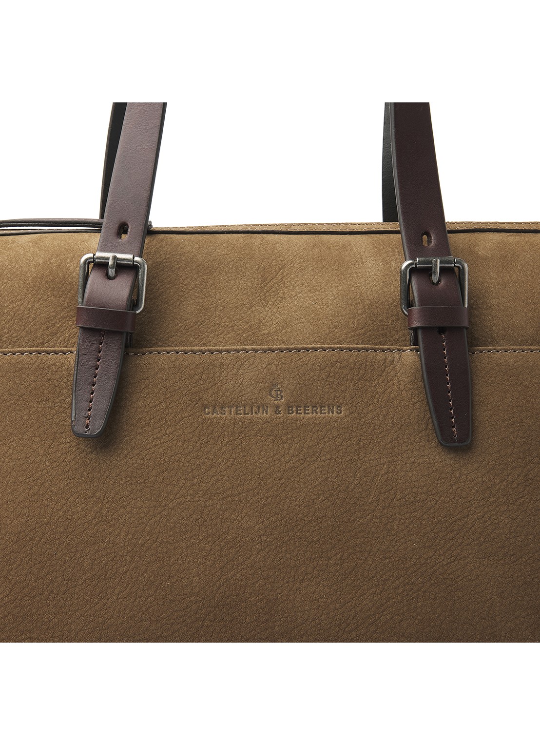 Castelijn & Beerens Nubuck schoudertas met 15,6 inch laptopvak - detail 2 zand