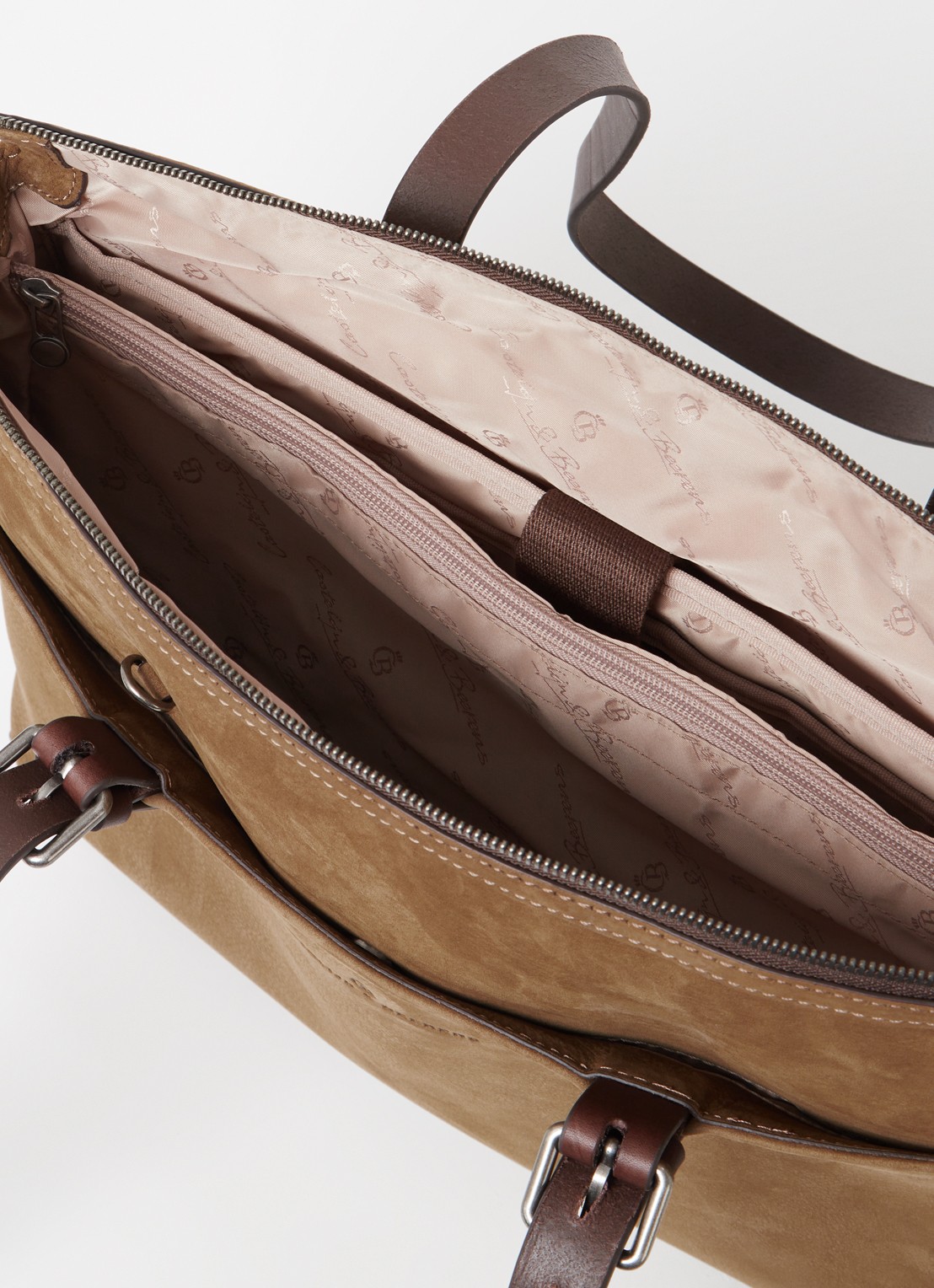 Castelijn & Beerens Nubuck schoudertas met 15,6 inch laptopvak - detail 3 zand
