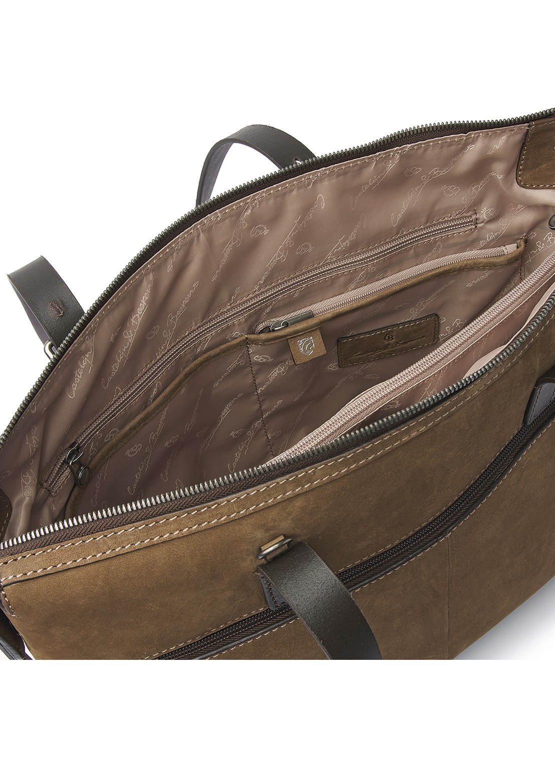 Castelijn & Beerens Nubuck schoudertas met 15,6 inch laptopvak - detail 5 zand