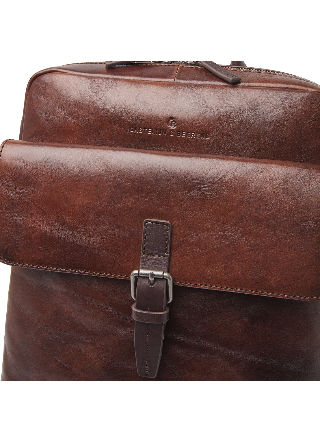 Castelijn & Beerens Rien rugzak van leer met 15,6 inch laptopvak - detail 3 cognac
