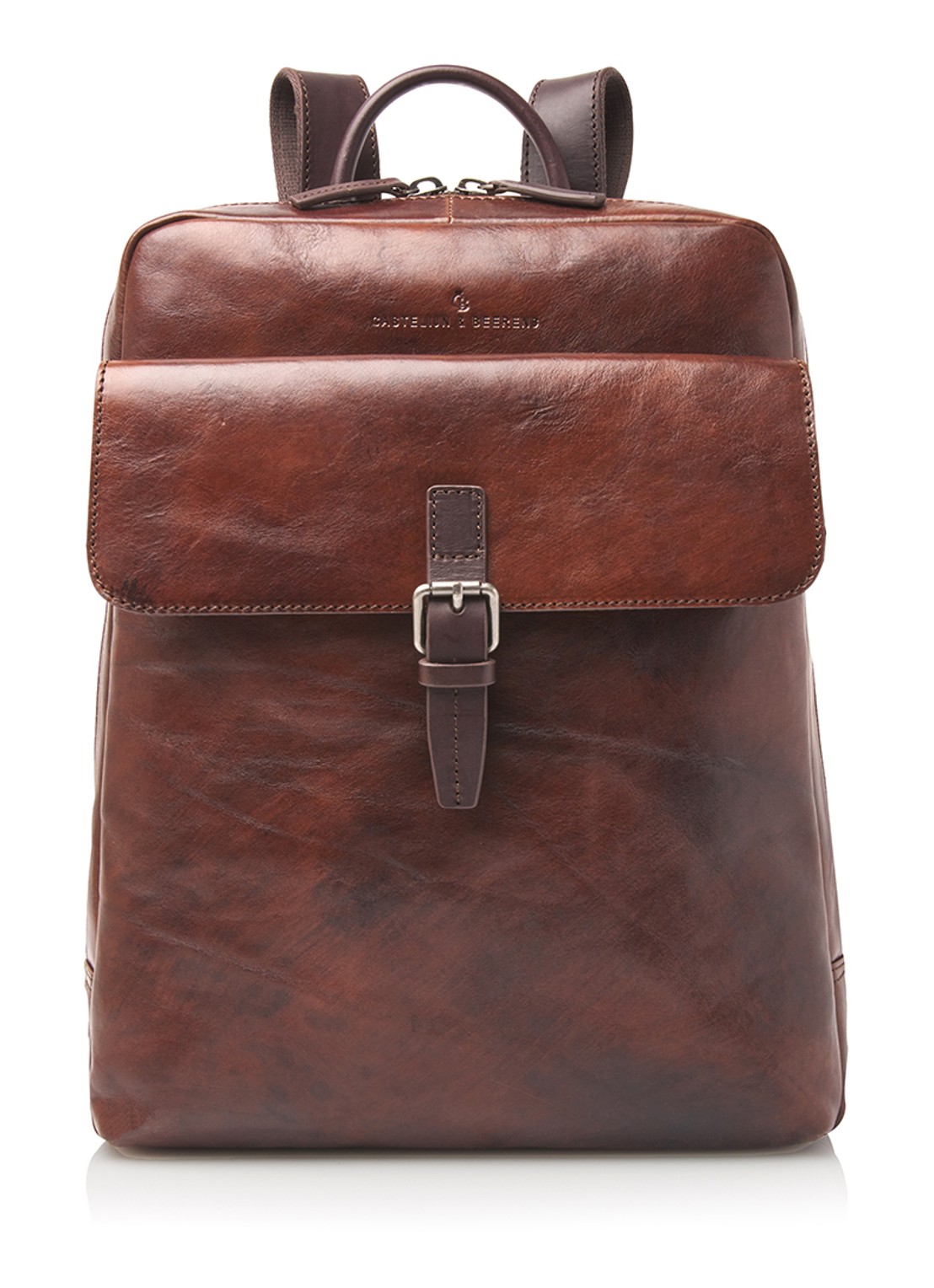 Castelijn & Beerens Rien rugzak van leer met 15,6 inch laptopvak - voorkant cognac