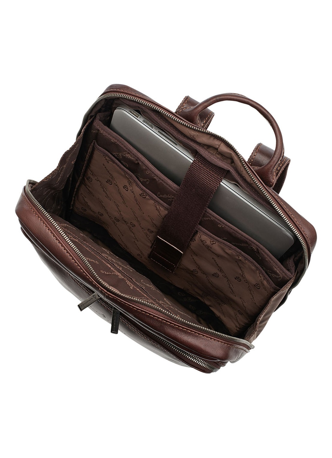 Castelijn & Beerens Rugzak van leer met 15.6 inch laptopvak - detail 4 donkerbruin
