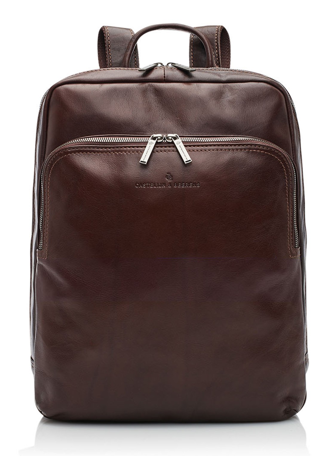 Castelijn & Beerens Rugzak van leer met 15.6 inch laptopvak - voorkant donkerbruin