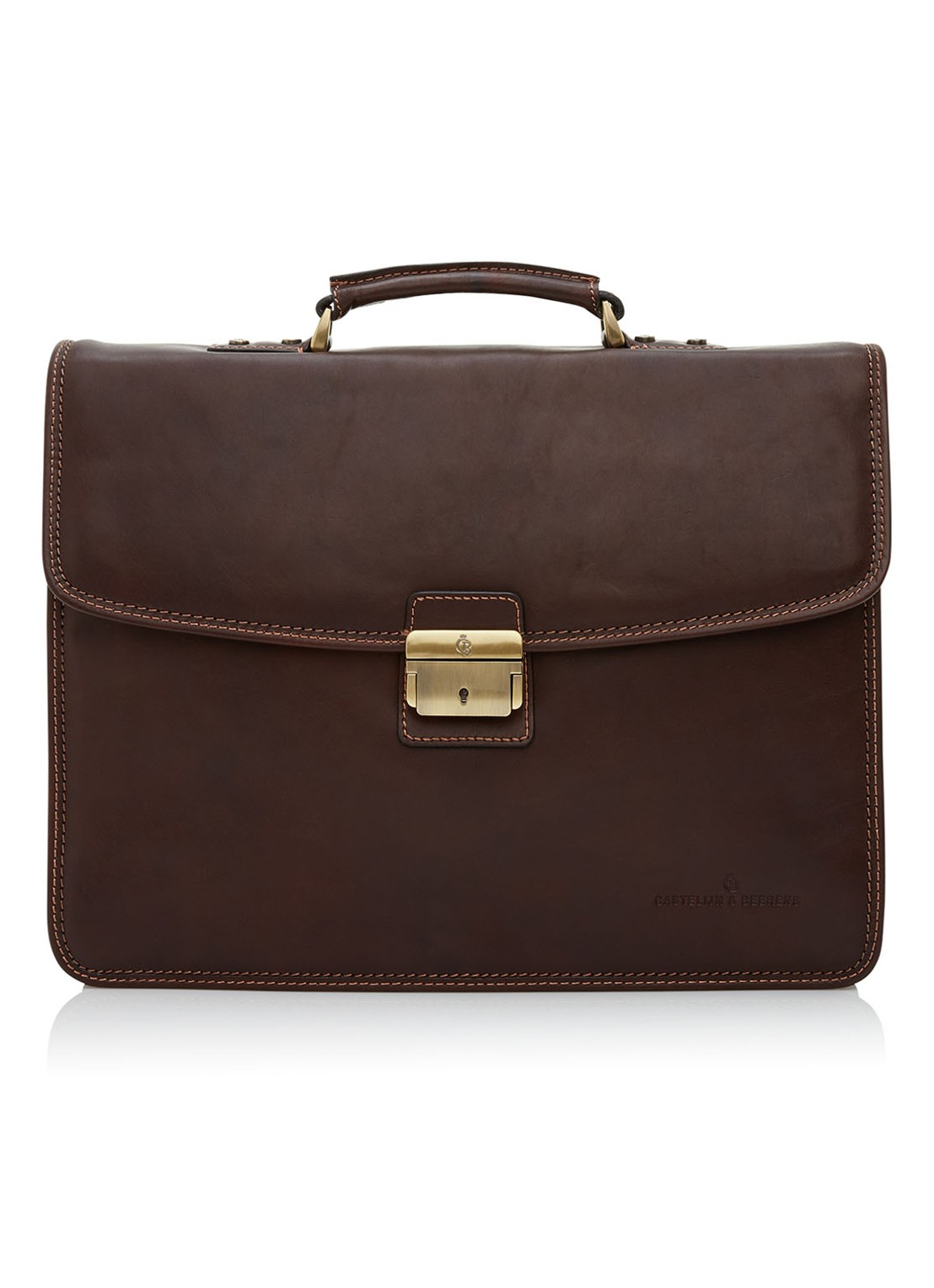 Castelijn & Beerens Verona businesstas van leer met 13,3 inch laptopvak - voorkant 3 donkerbruin