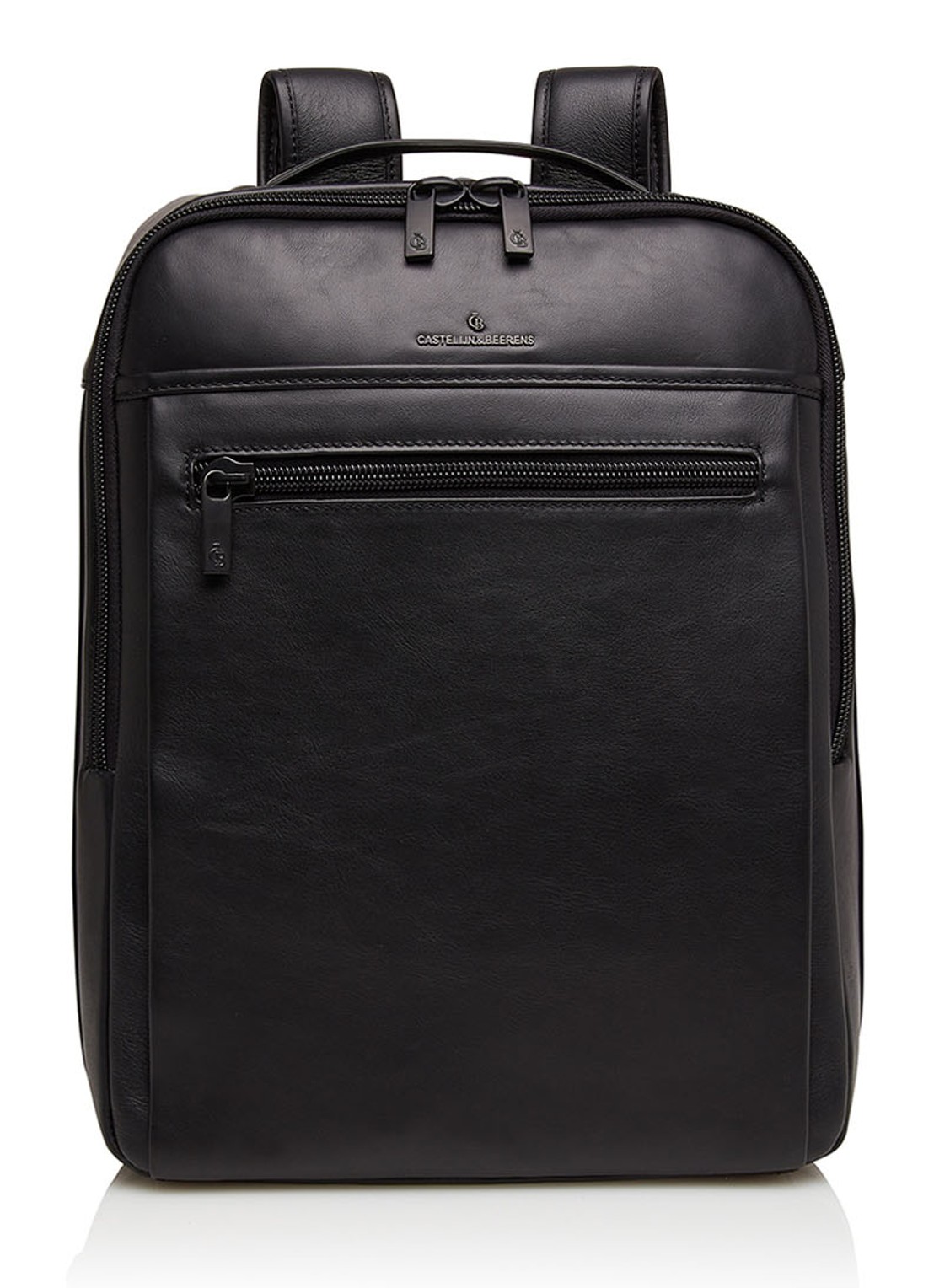 Castelijn & Beerens Victor rugzak van leer met 15,6 inch laptopvak - voorkant zwart