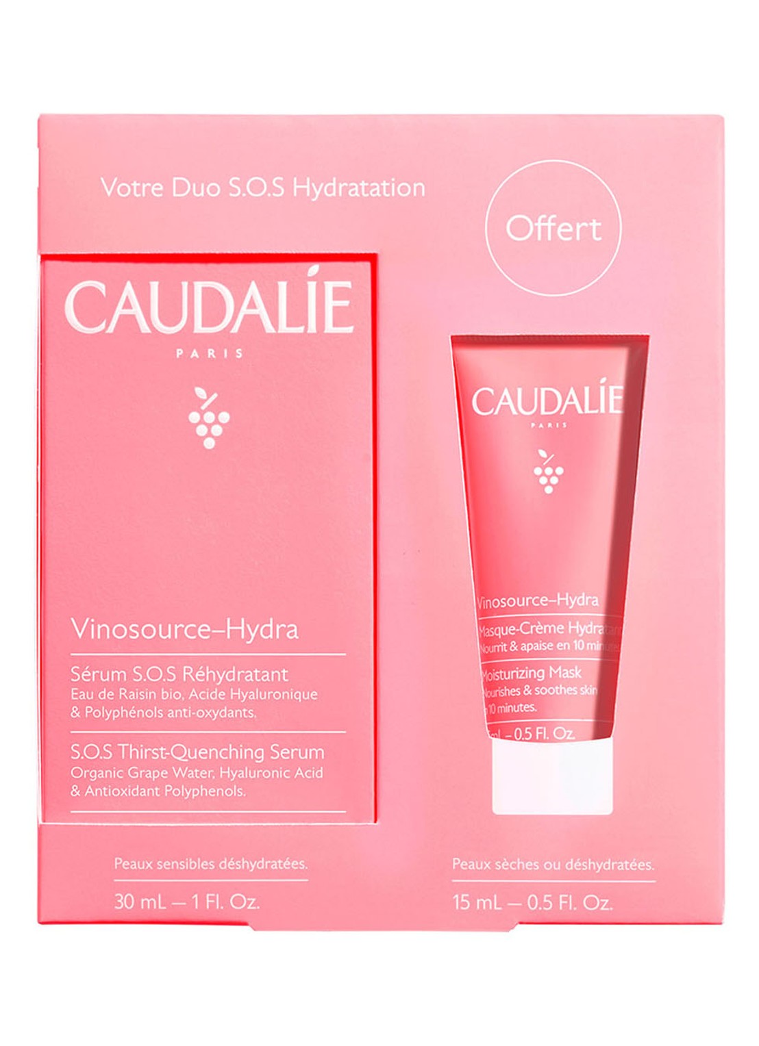 Caudalie S.O.S Hydratatie Duo Vinosource-Hydra Set - Limited Edition verzorgingsset - voorkant 2 multicolor