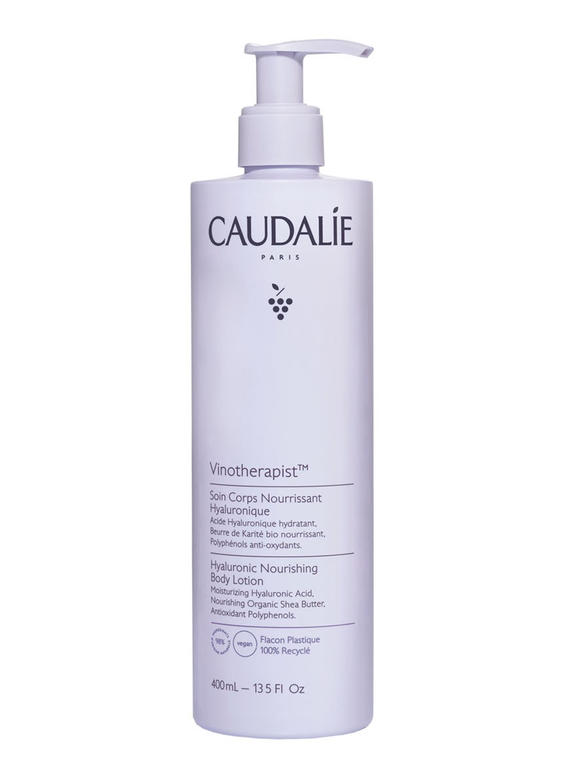 Caudalie Vinotherapist Hyaluronic Nourishing Bodylotion - hydraterende bodylotion - voorkant 400 ml - pomp