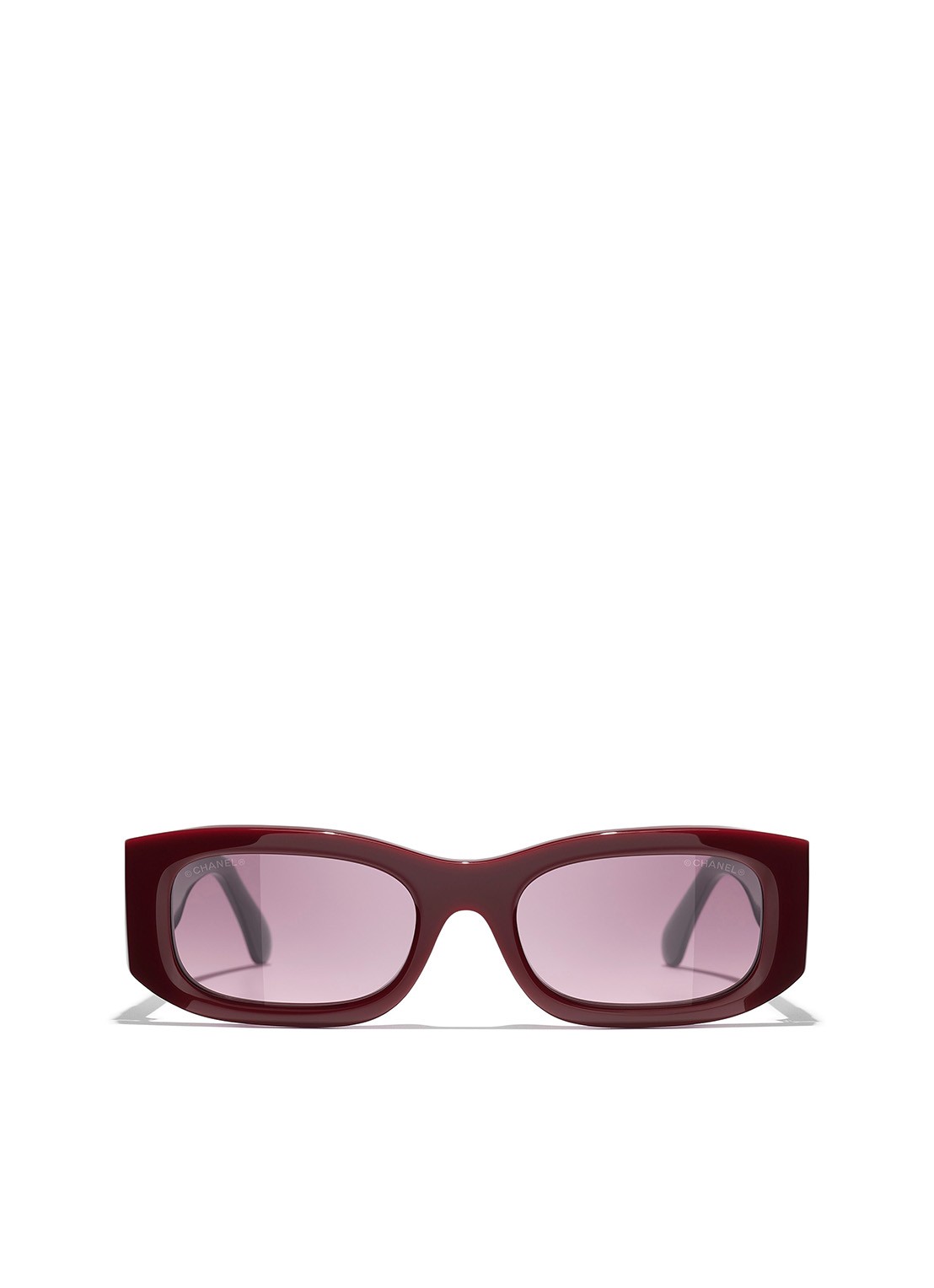 CHANEL RECHTHOEKIGE ZONNEBRIL - detail bordeauxrood