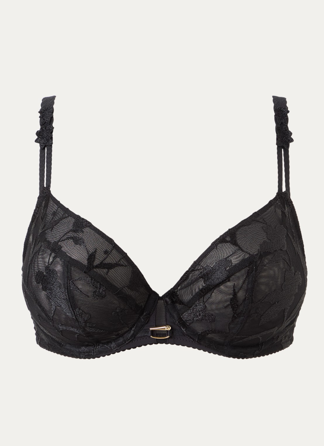 Chantelle Bloemen beugel bh van mesh met bloemborduring - voorkant 3 zwart