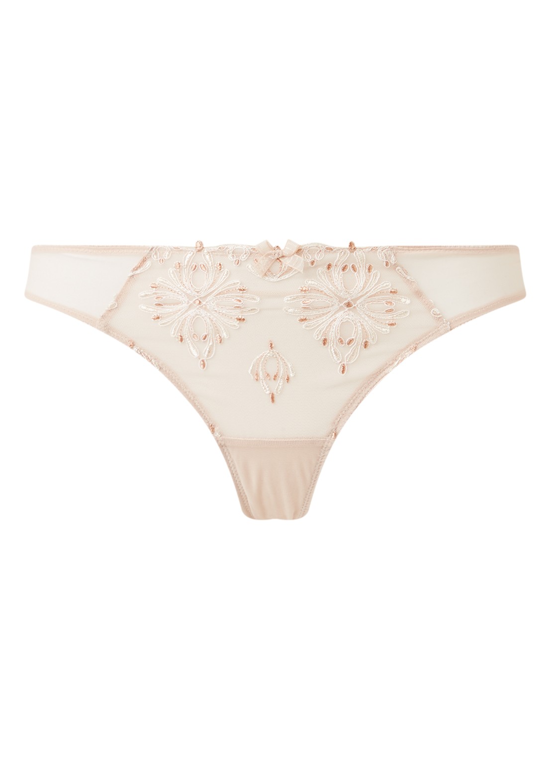 Chantelle Champs-Elysées tanga van mesh met borduring - voorkant lichtroze