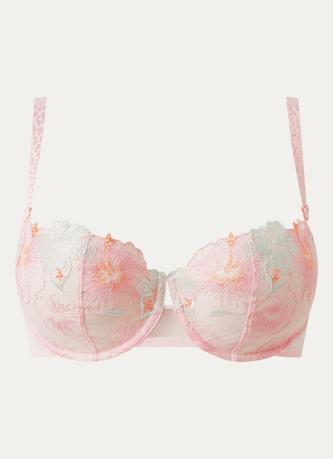 Chantelle Daydream beugel bh van mesh met bloemborduring - voorkant 4 lichtroze