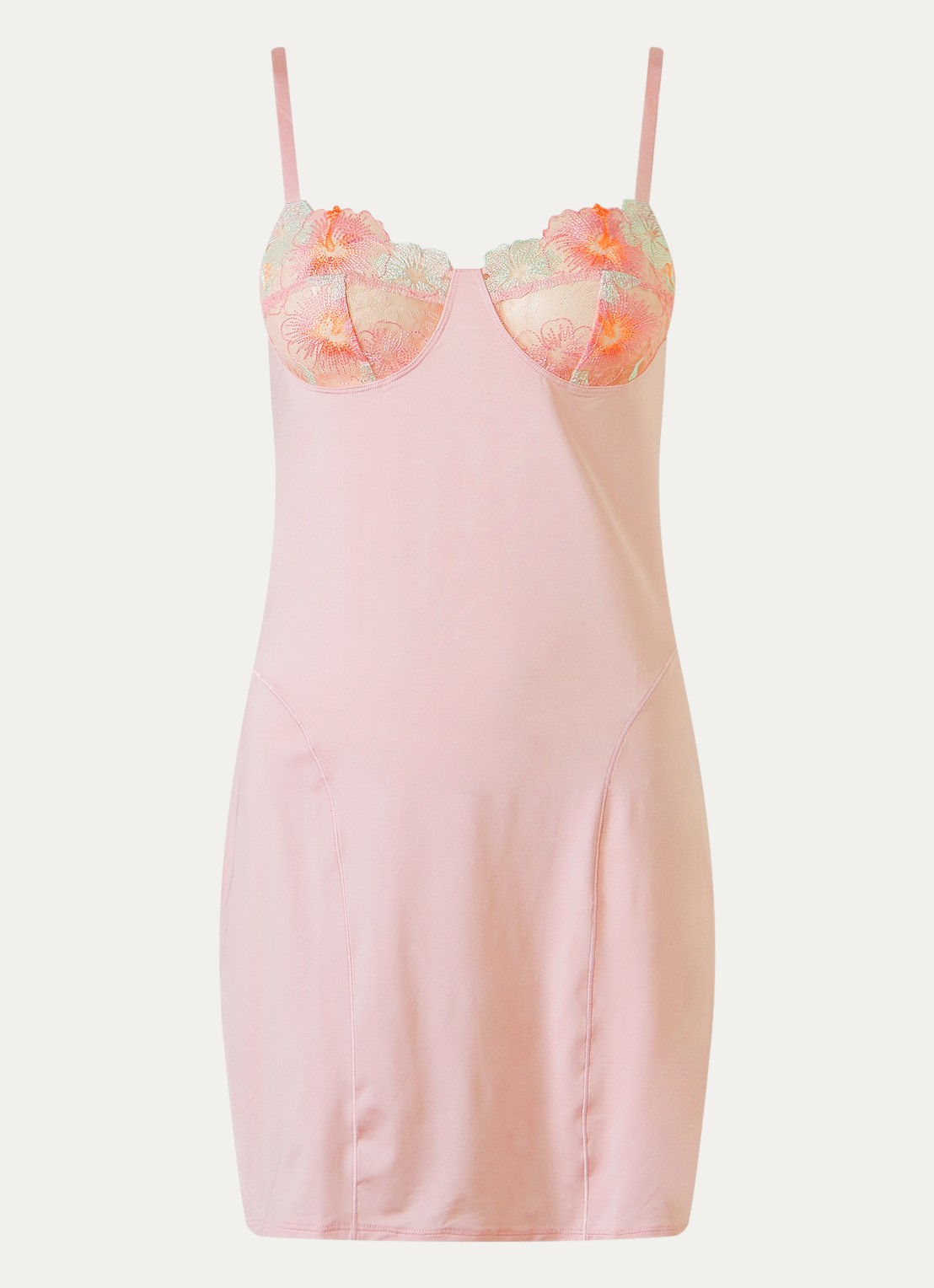 Chantelle Daydream slipdress met mesh en bloemborduring - voorkant 3 lichtroze