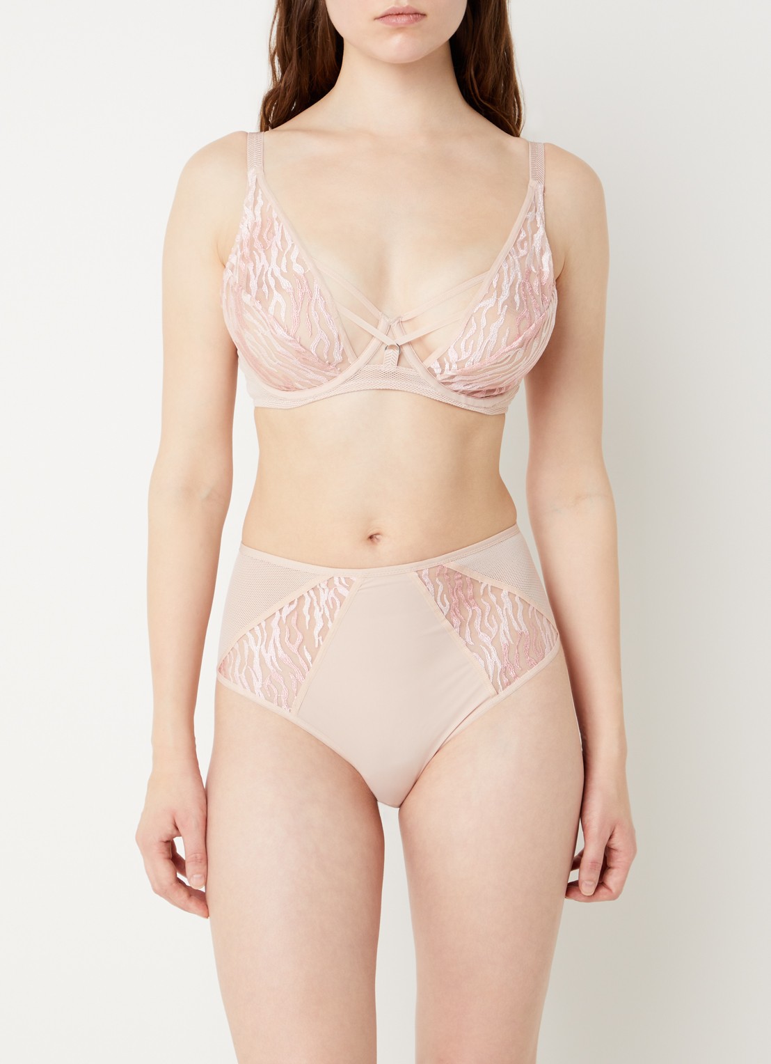Chantelle Electra high waisted tanga met mesh - detail 4 oudroze