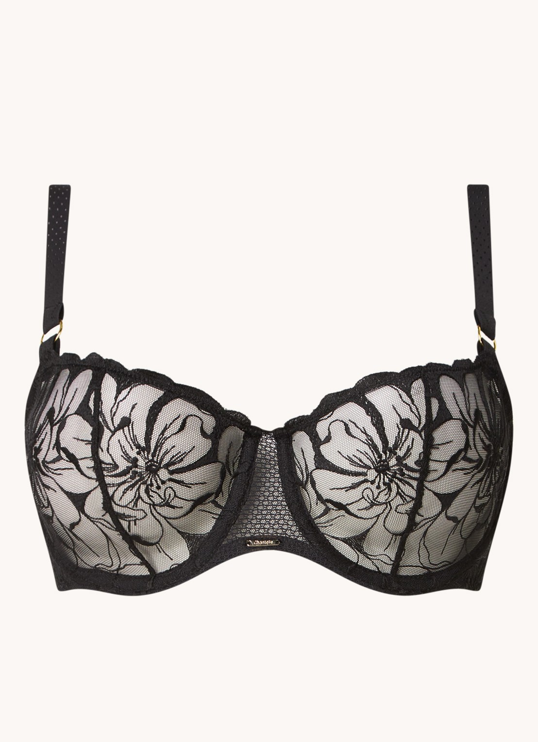 Chantelle Fleurs balconette bh van kant - voorkant 4 zwart