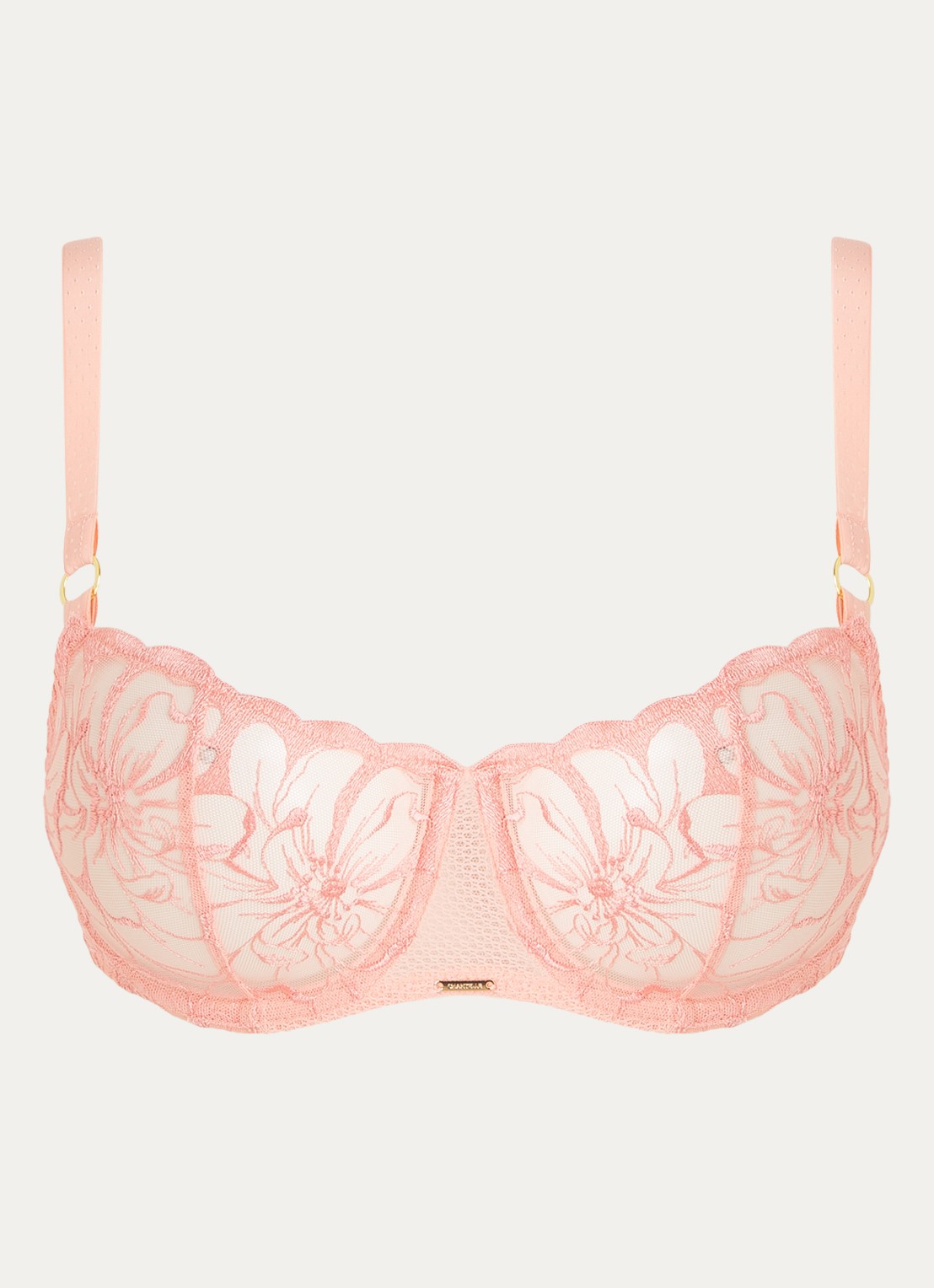 Chantelle Fleurs balconette bh van kant - voorkant 3 perzikroze