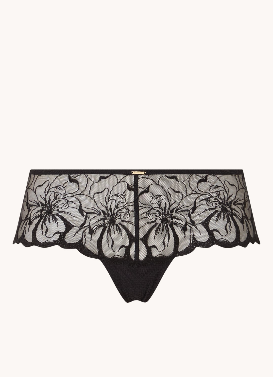 Chantelle Fleurs shorty van mesh met borduring - voorkant zwart