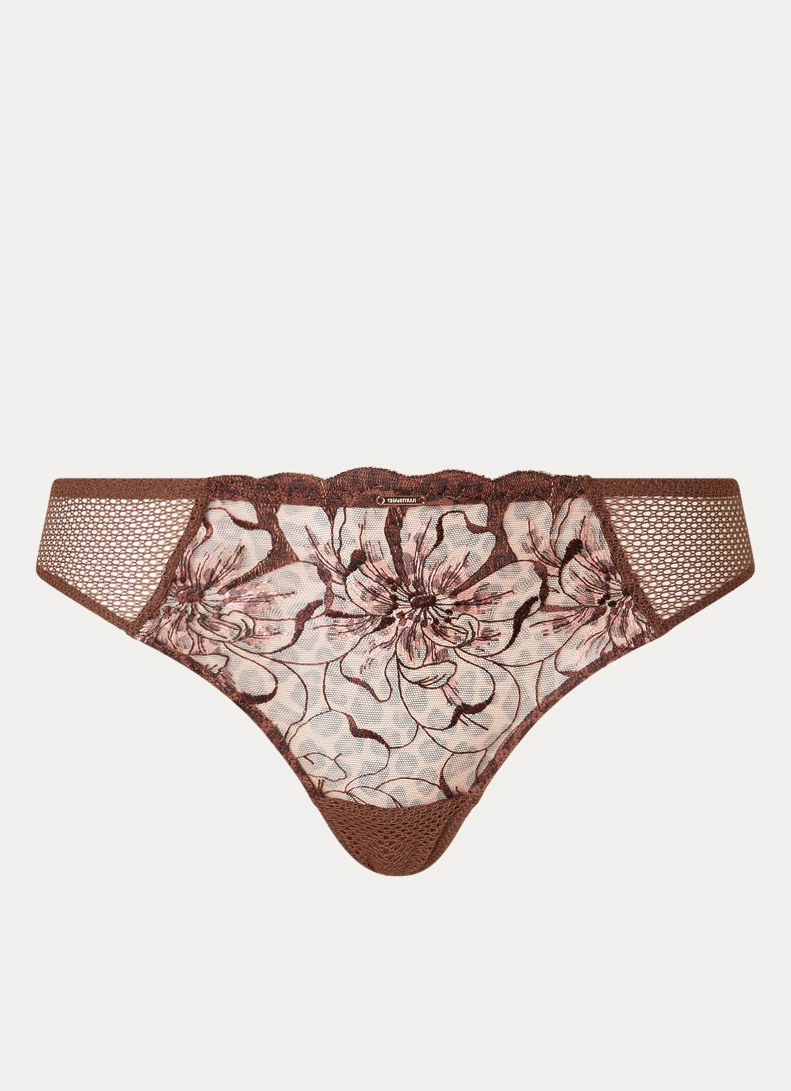 Chantelle Fleurs tanga van kant - voorkant 3 donkerbruin