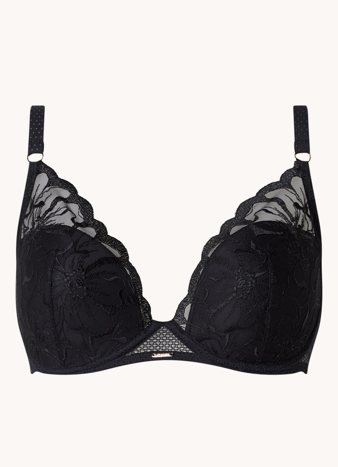 Chantelle Fleurs voorgevormde plunge bh met borduring - voorkant 2 zwart