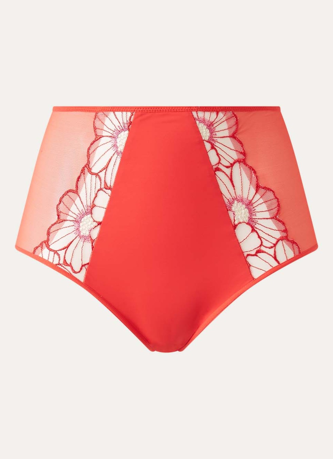 Chantelle High waist slip van mesh met bloemborduring - voorkant 4 koraalrood