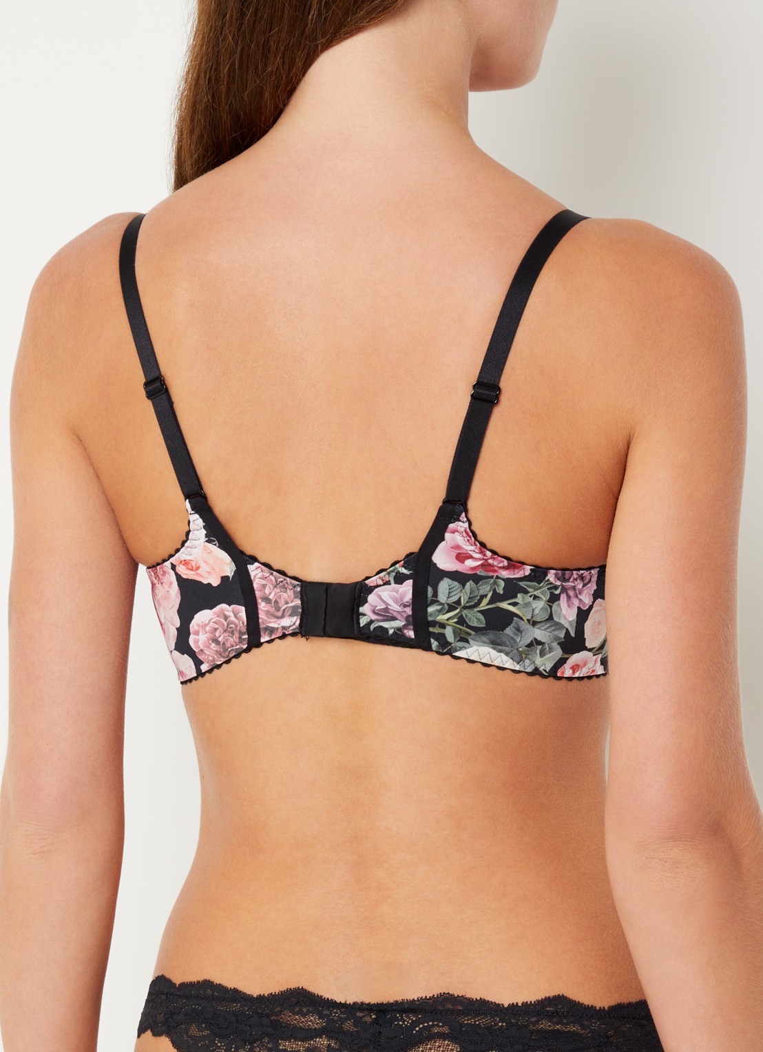 Chantelle Li balconette bh van mesh met bloemenprint - achterkant zwart