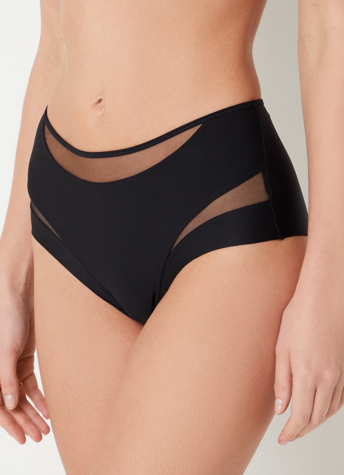 Chantelle Li high waisted shorty met mesh  - voorkant 2 zwart