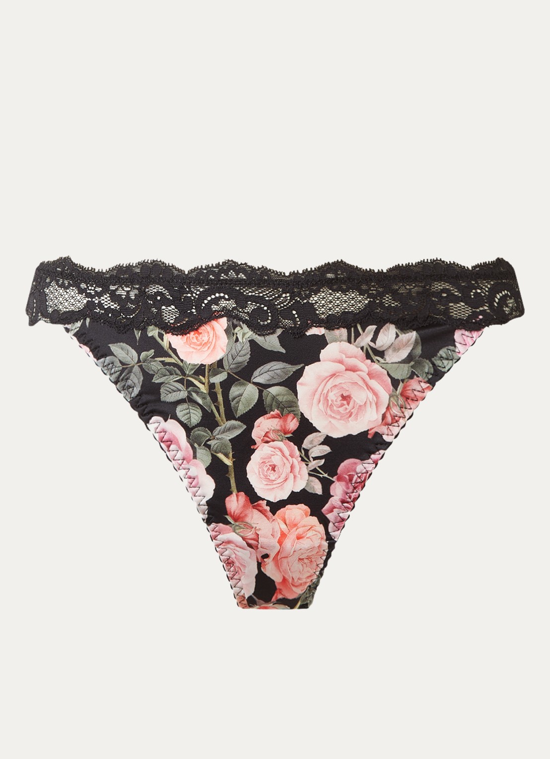 Chantelle Li On tanga van kant met bloemenprint - voorkant zwart