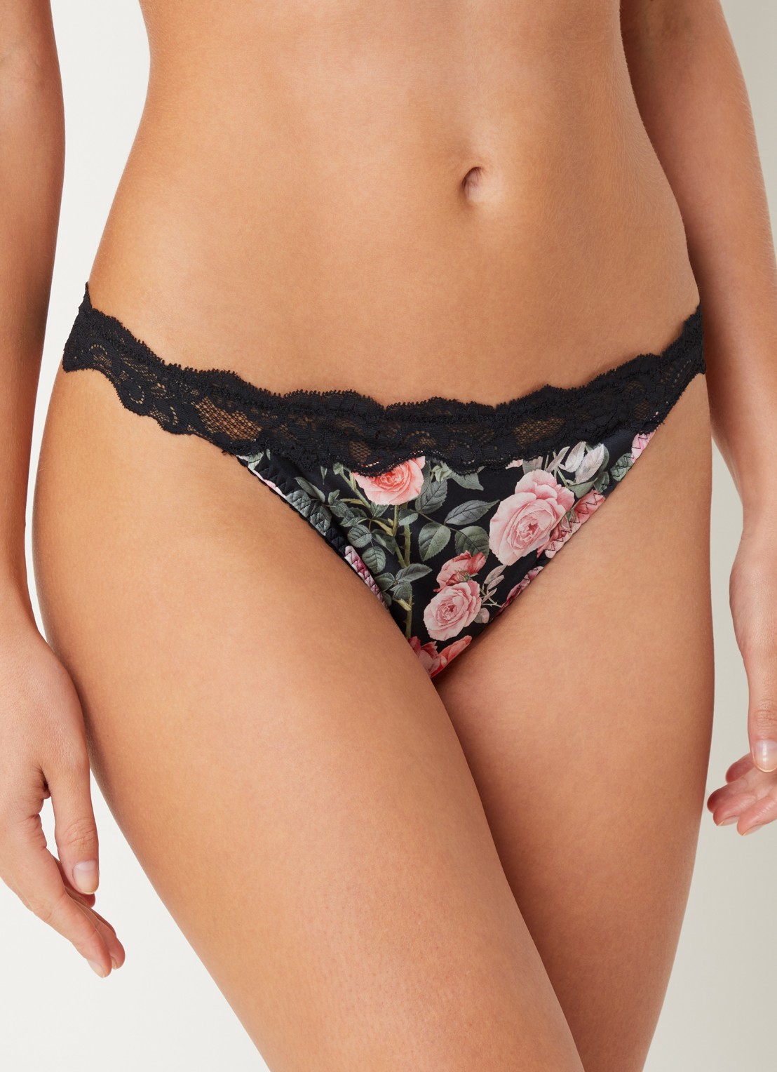 Chantelle Li On tanga van kant met bloemenprint - voorkant 5 zwart