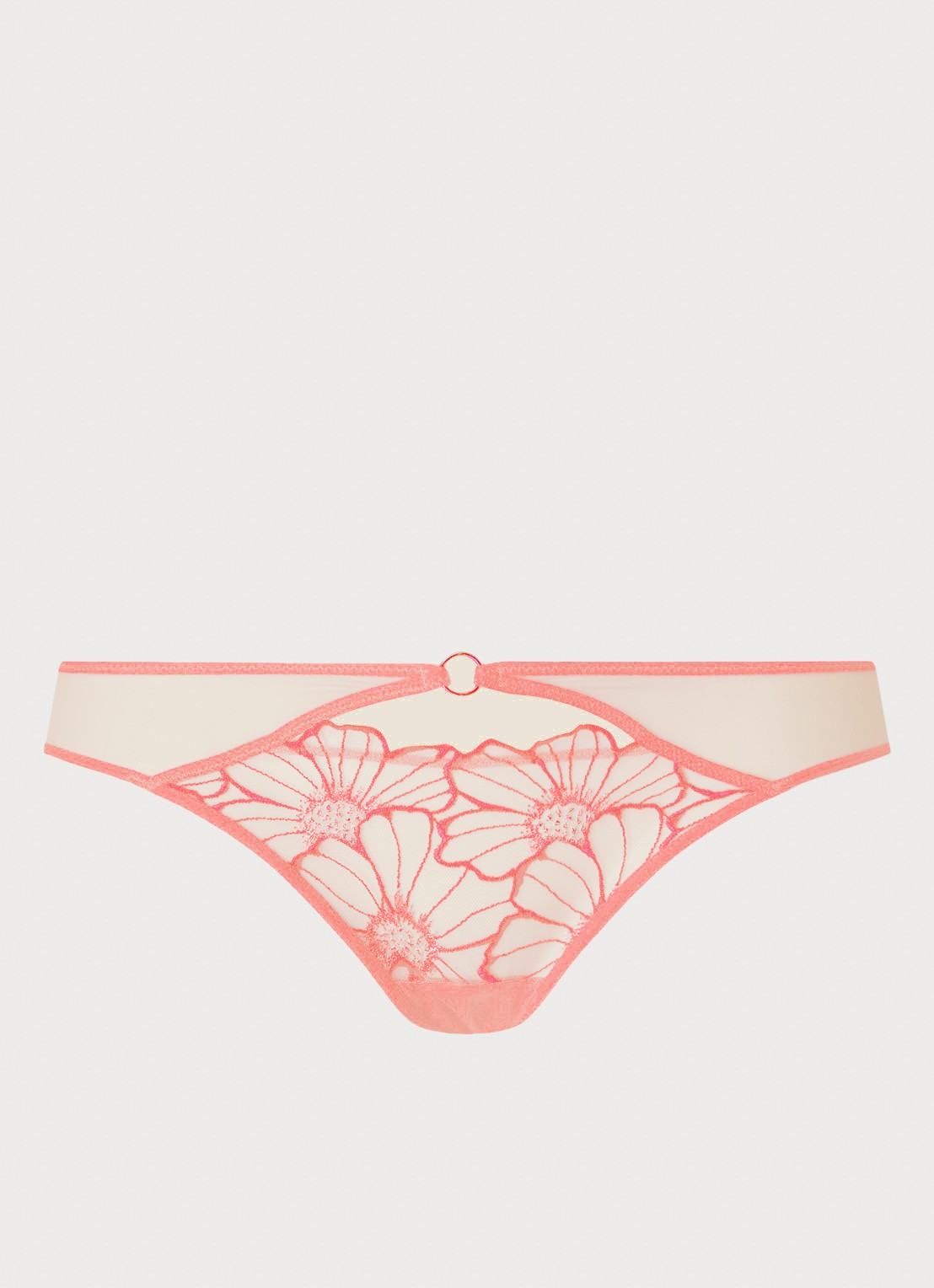 Chantelle Slip met mesh en borduring - voorkant neonroze