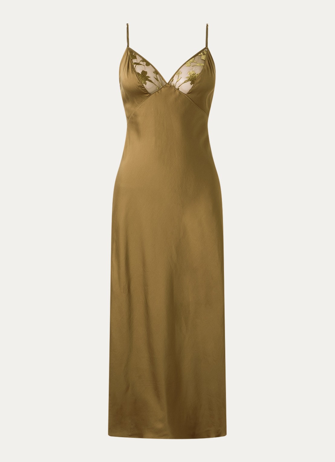 Chantelle Slipdress met mesh - voorkant 2 mosgroen