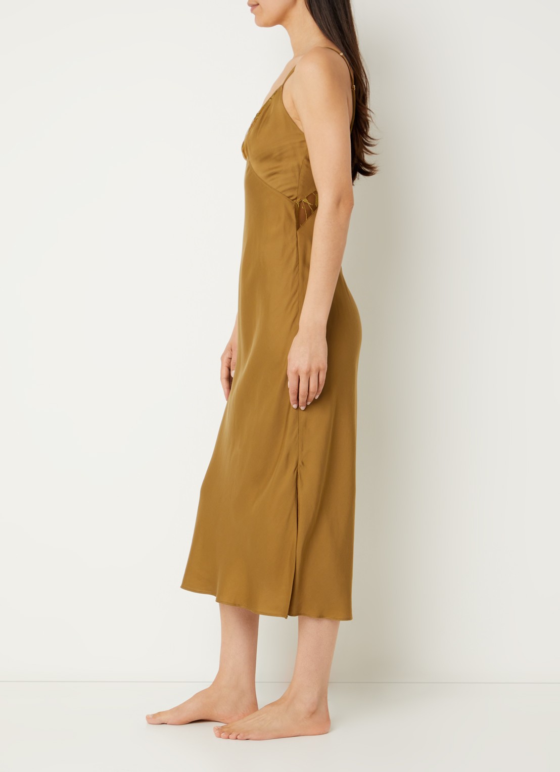 Chantelle Slipdress met mesh - voorkant 3 mosgroen