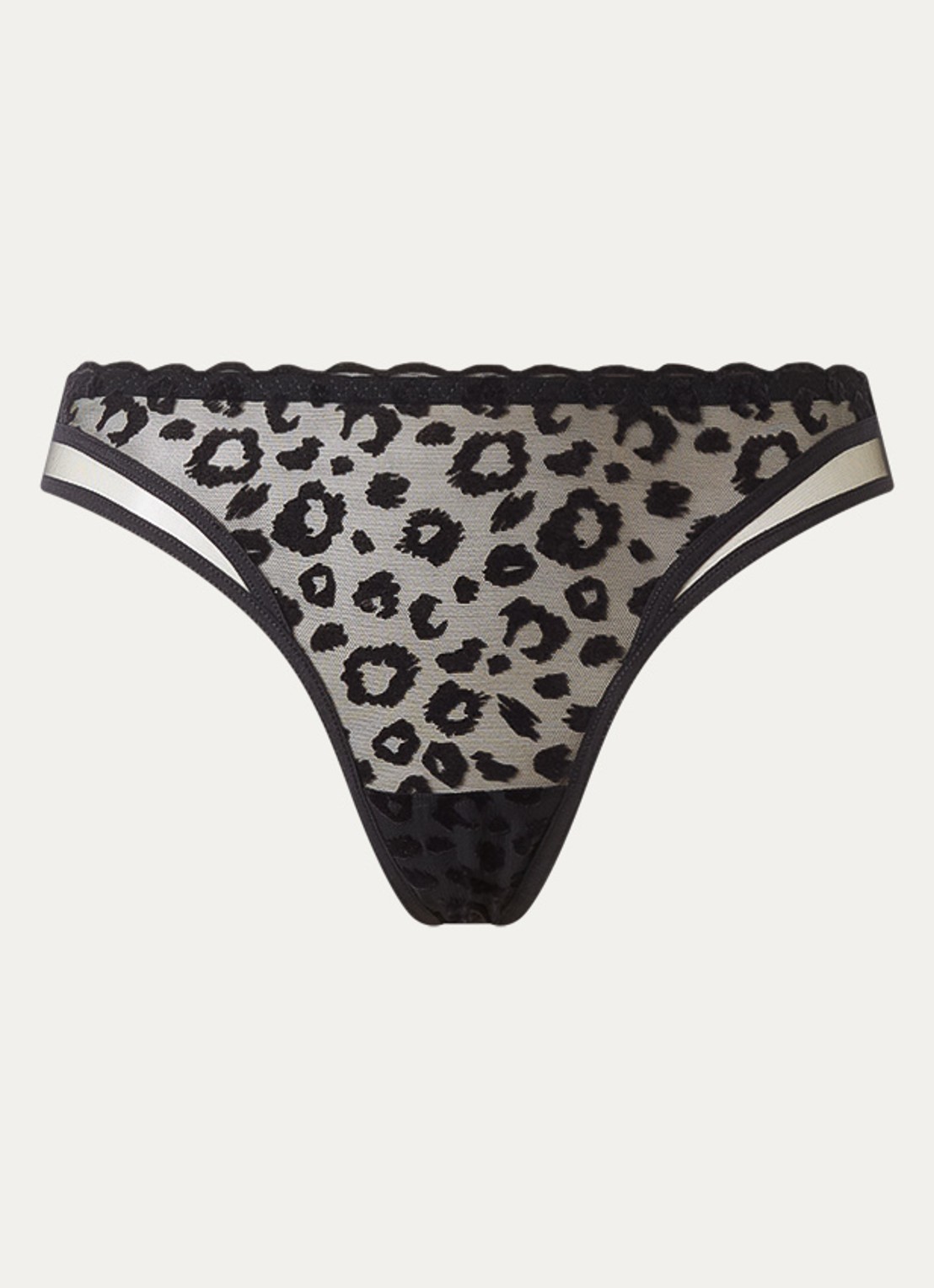 Chantelle Tanga van mesh met panterprint - voorkant zwart