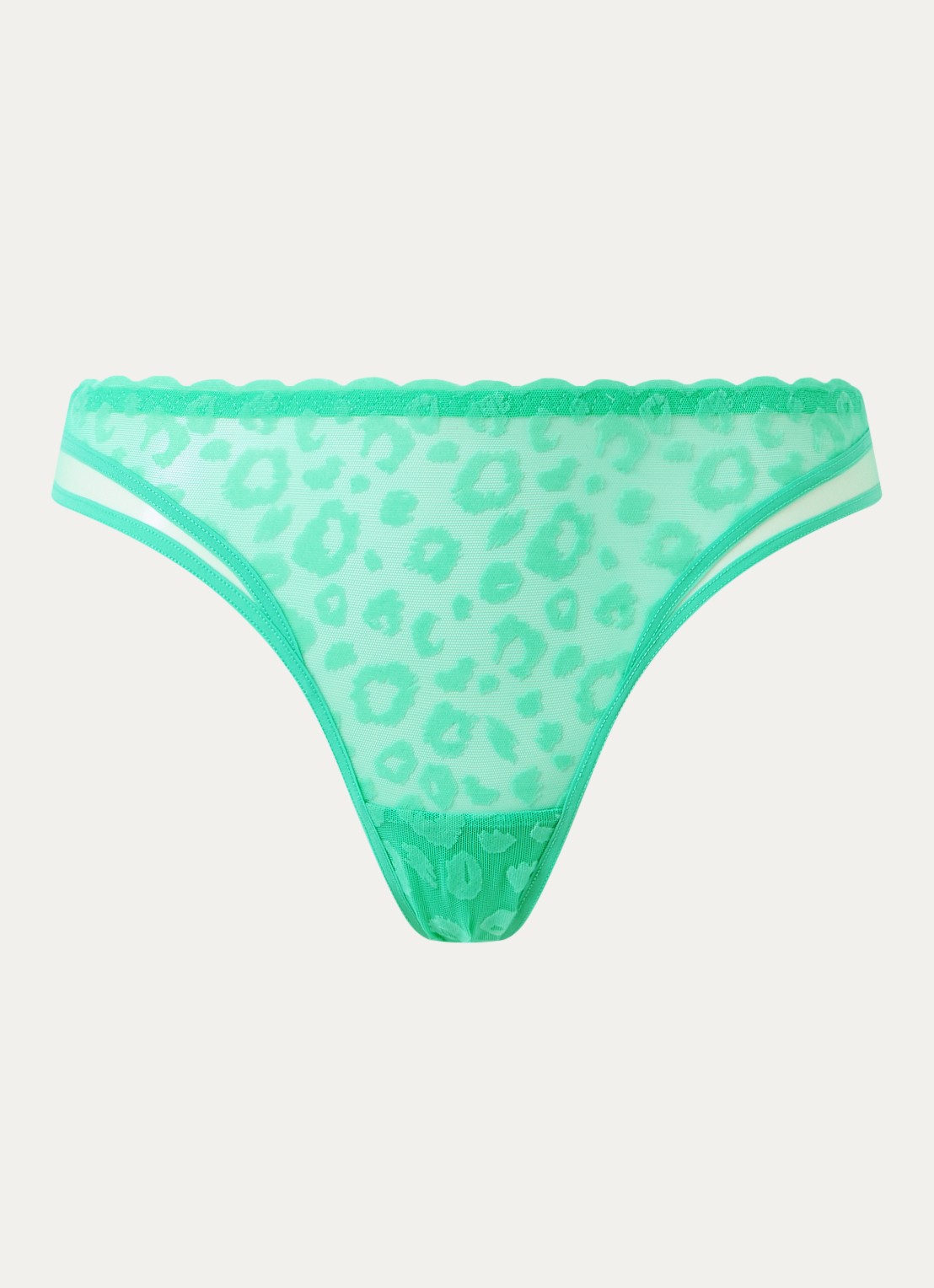 Chantelle Tanga van mesh met panterprint - voorkant zeegroen