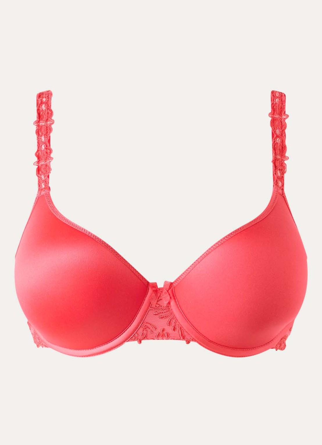 Chantelle Voorgevormde T-shirt bh met borduring - voorkant koraalrood