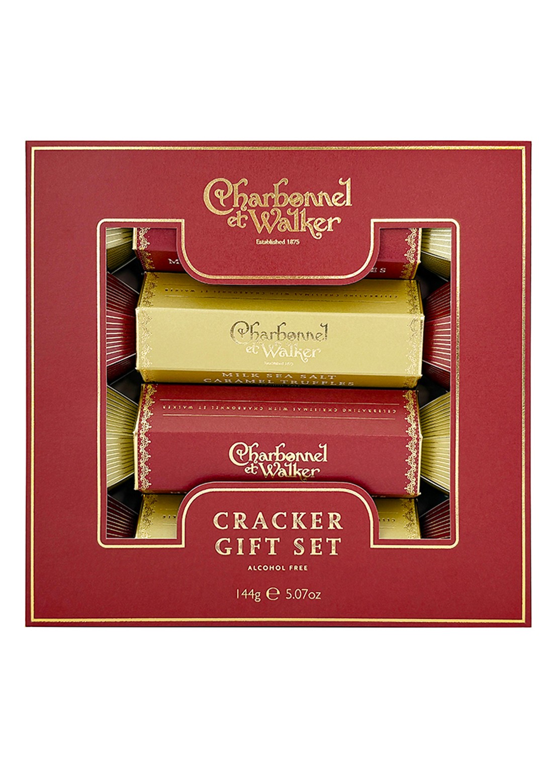 Charbonnel et Walker Cracker met truffels in giftset 3-delig - voorkant beige