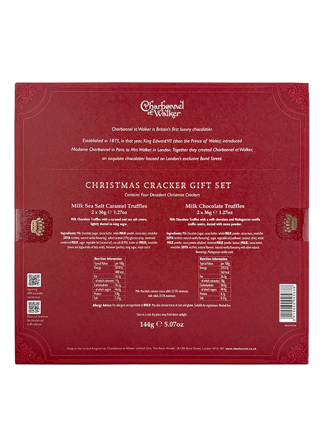Charbonnel et Walker Cracker met truffels in giftset 3-delig - voorkant 2 beige
