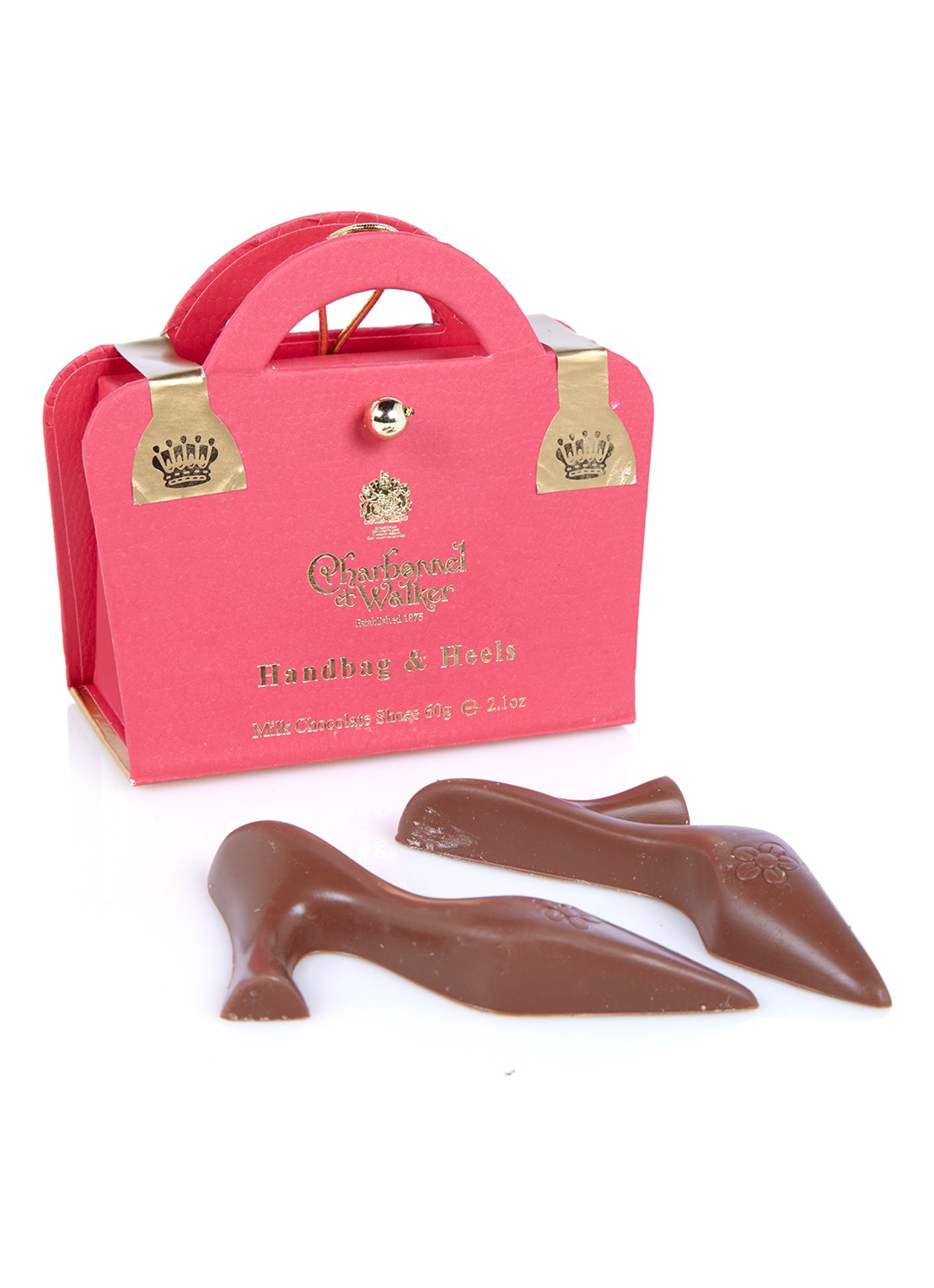 Charbonnel et Walker Handbag & Heels melkchocolade bonbons 60 gram - voorkant steenrood