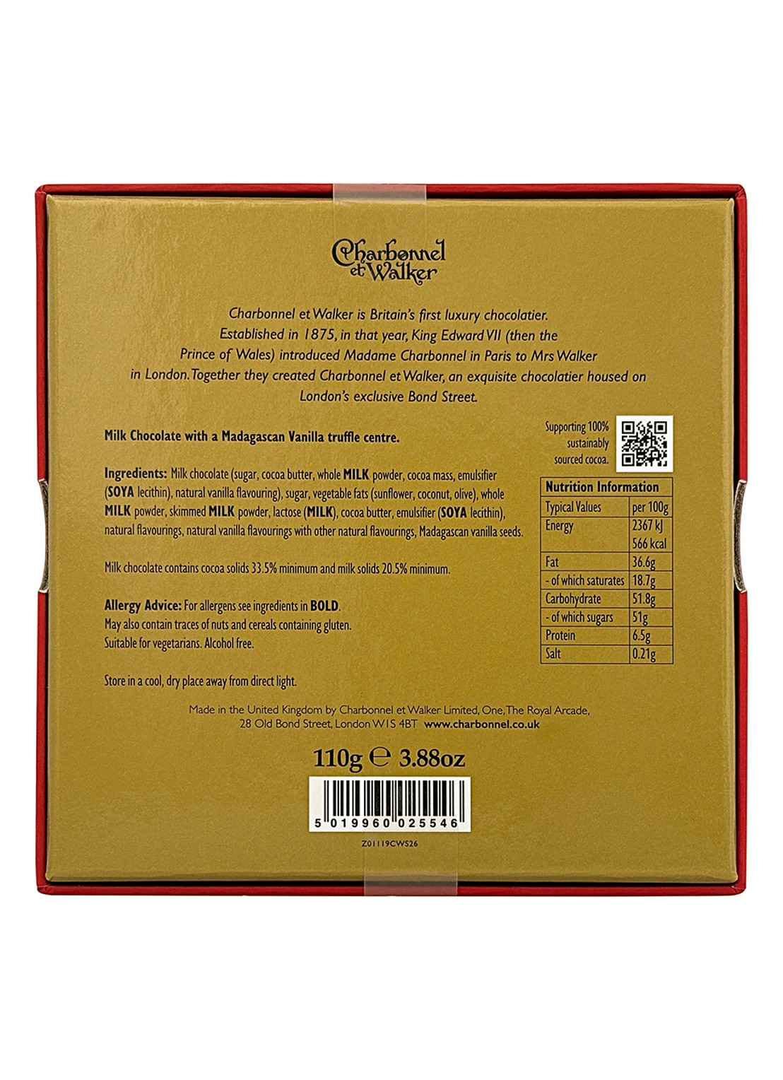 Charbonnel et Walker Kerstman melkchocolade 110 gram 9 stuks - achterkant beige