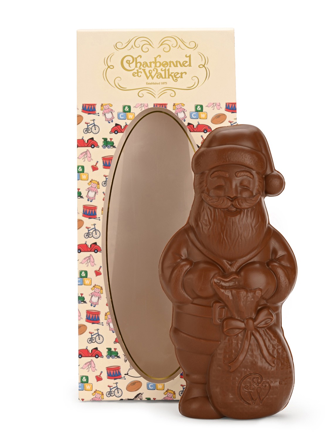 Charbonnel et Walker Kerstman melkchocolade 110 gram - voorkant beige